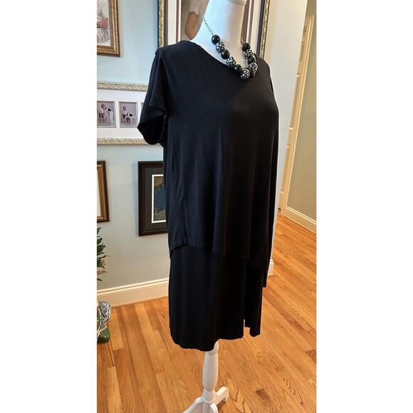 Soft Surroundings Shift Dress Large L Black Cap Sleeve Modern Stretch Layered - Picture 6 of 6